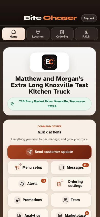 Bite Chaser truck owner workspace on a phone